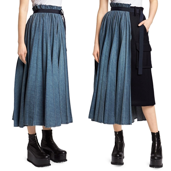 Sacai Dresses & Skirts - Sacai Pleated Cargo Wool Demin Skirts